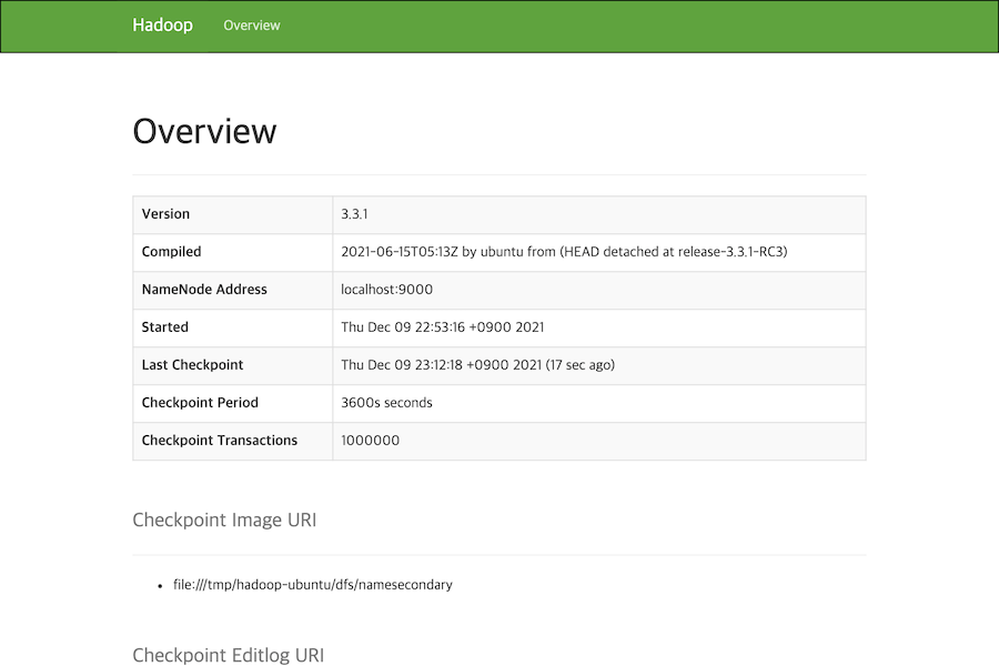 Hadoop Secondary Namenode Web UI