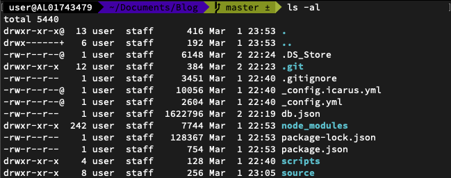 agnoster 테마가 적용된 터미널